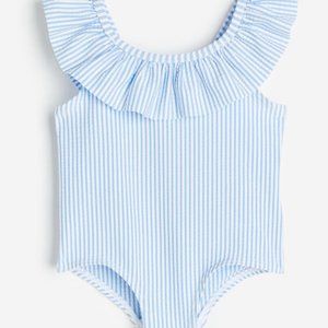 Flounce-trimmed Swimsuit Baby seersucker Ruffle Sleeves